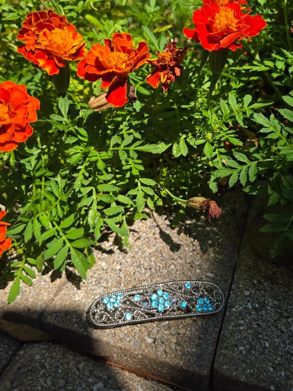 Something Blue Rhinestone Hair Clip - Vintage Silver & Blue Floral Bridal Barret